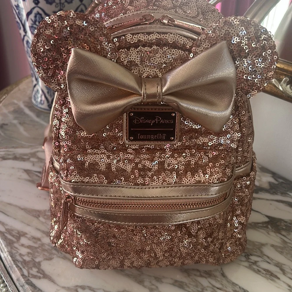 Disney Rose Gold Sparkle Loungefly Backpack - Picture 2 of 8